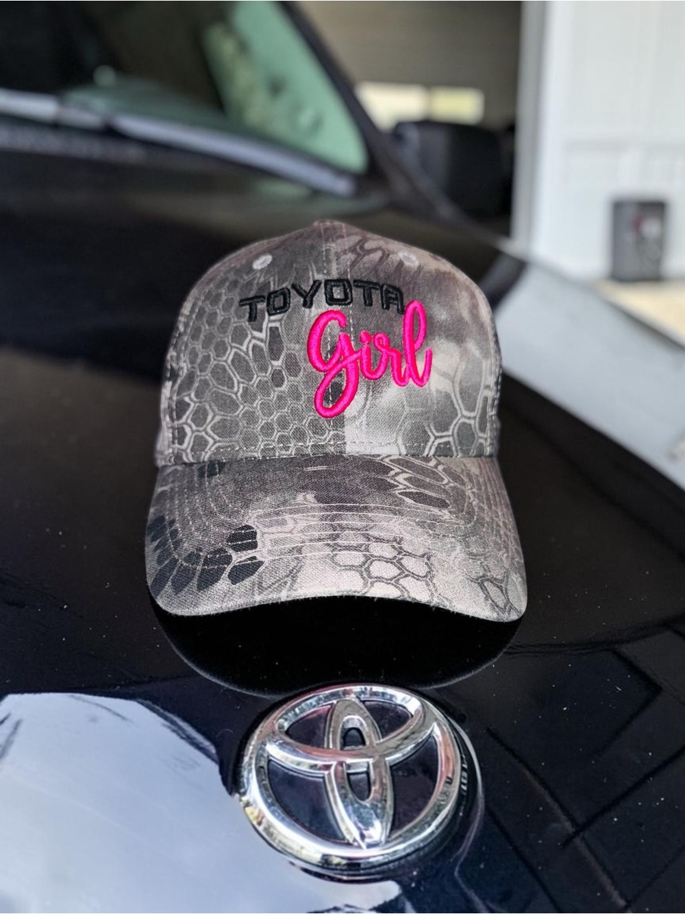Toyota Girl Hat Gray Snakeskin Embroidered Strap Back Women Adjustable